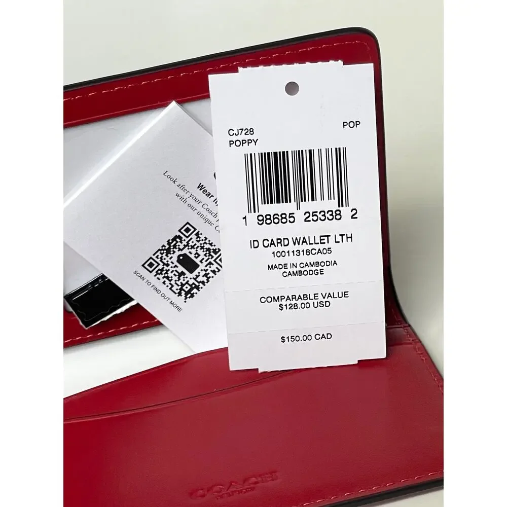 Coach CJ728 Mens Poppy Red Leather Bifold ID Wallet